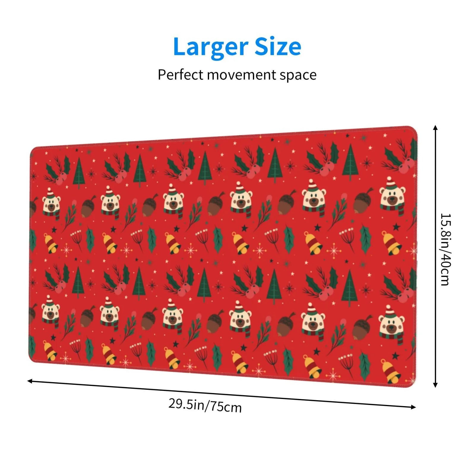 Christmas Tree Bear Bells Non-Slip Gaming Mouse Pad, 15.8"x29.5" L579