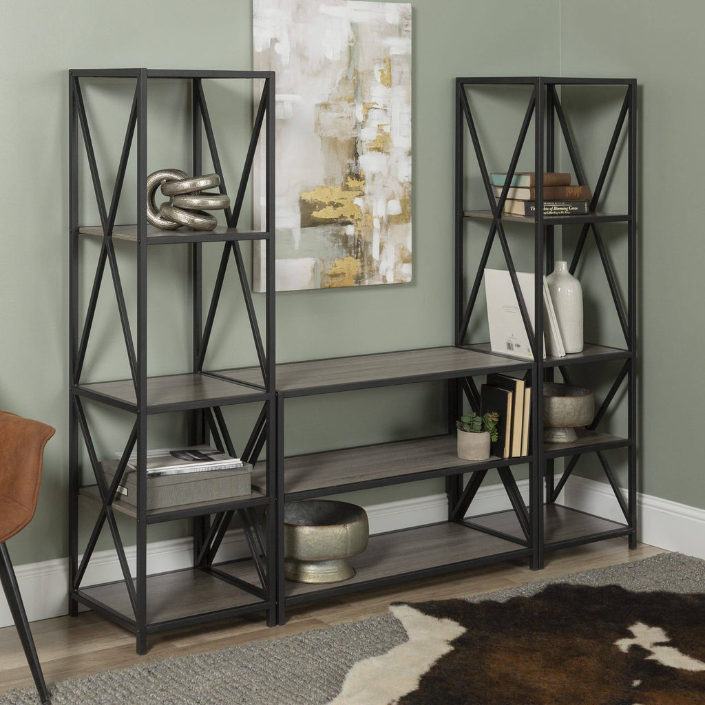 Rustic Industrial 3-Piece Bookcase Set E7880