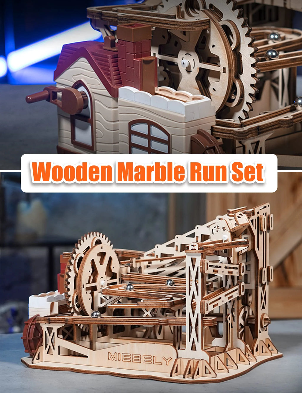 3D Wooden Puzzles Marble Run Model Building Kits with Motor W14579