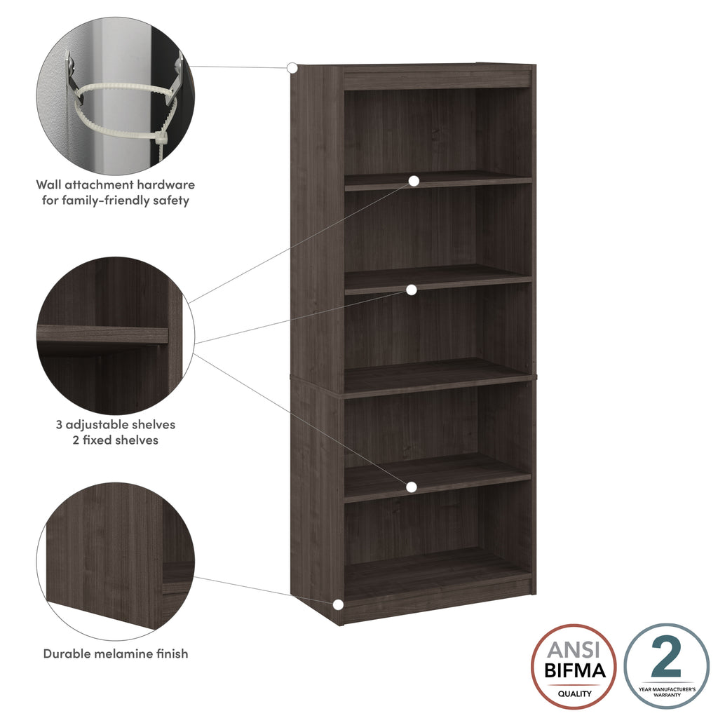 Medium Gray Maple 5-Shelf Engineered Wood Bookcase H89910