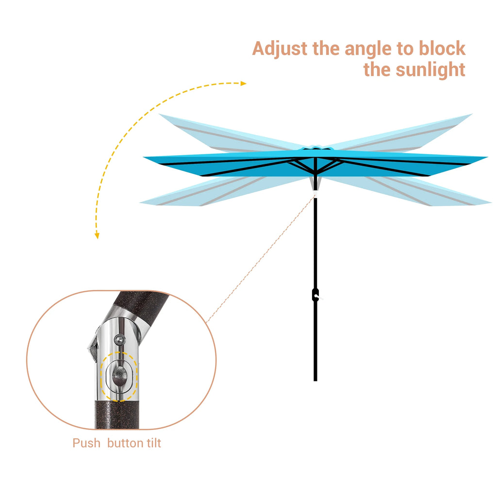 10 x 6.5ft LED Rectangle Outdoor Patio Umbrella with Polyester Canopy, Lake Blue R7538