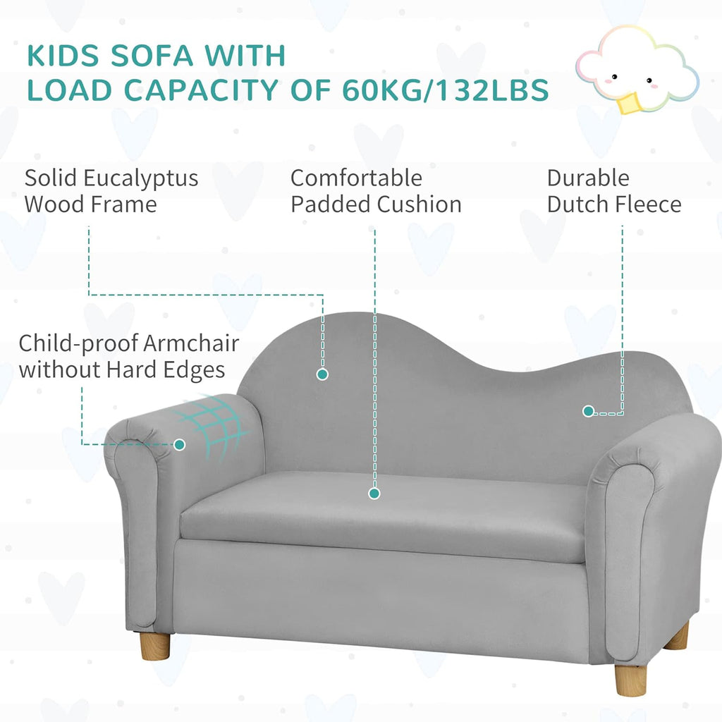 Grey Velvet Kids Sofa with Toy Storage Chest K7151