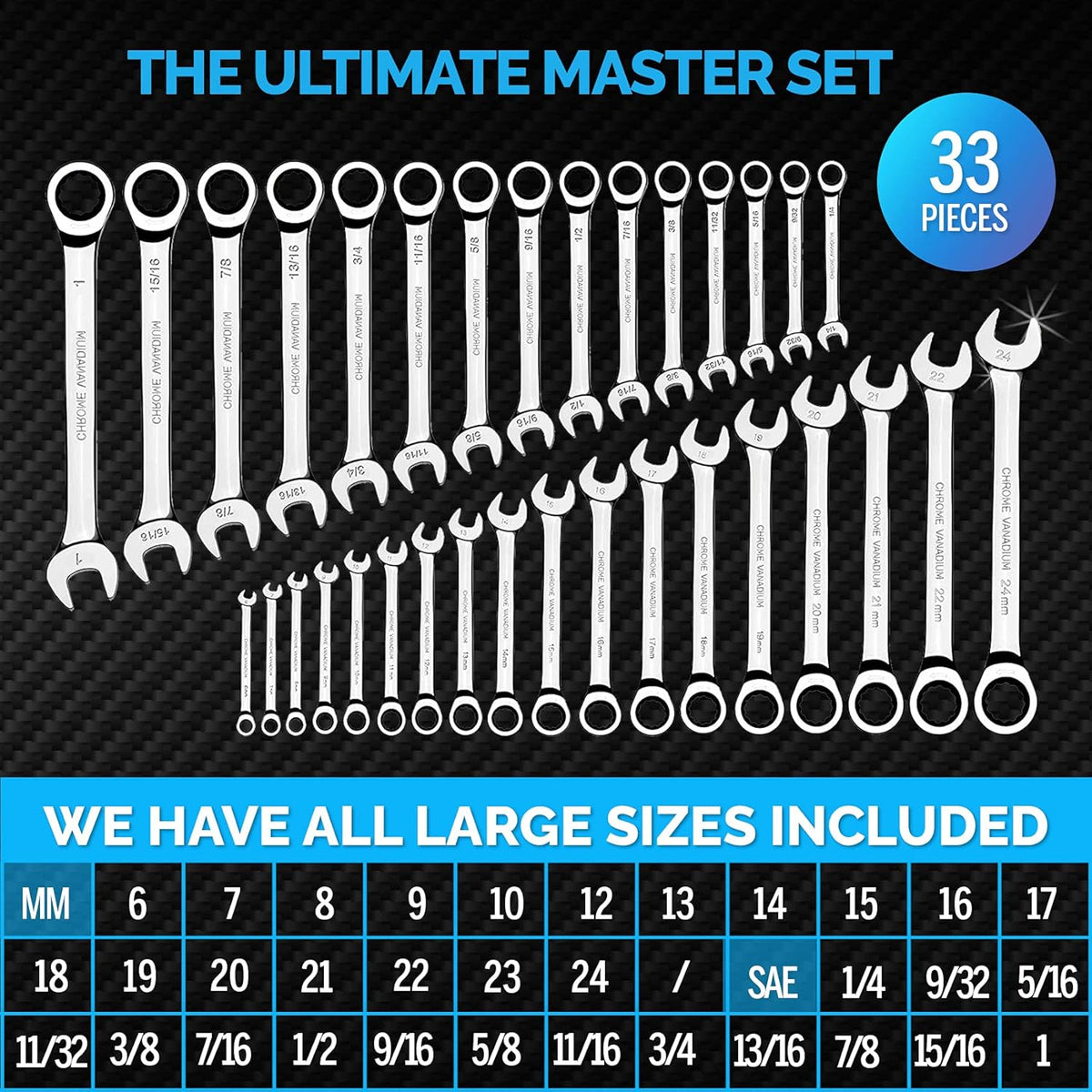 33pcs Ratcheting Wrench Set Metric and Standard A206