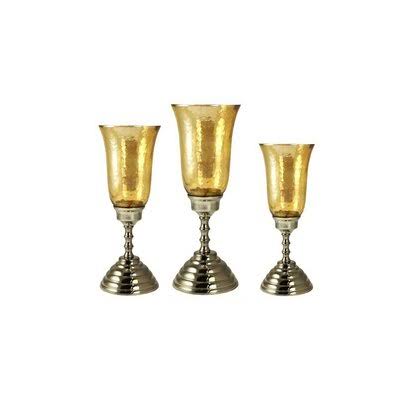3 Piece Glass Hurricane Set, Large, Silver H9659