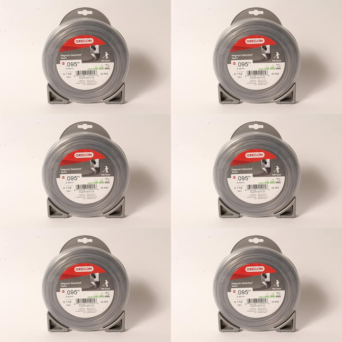 6PK .095" x 113' Square Trimmer Line Spool Pack of 2 J1628