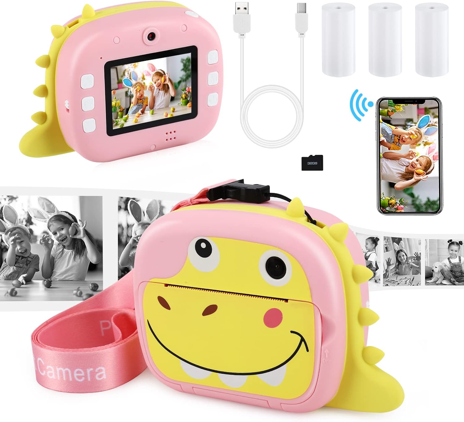 Instant Print Digital Kids Camera 1080P Rechargeable Video Camera with 32G SD Card S386194