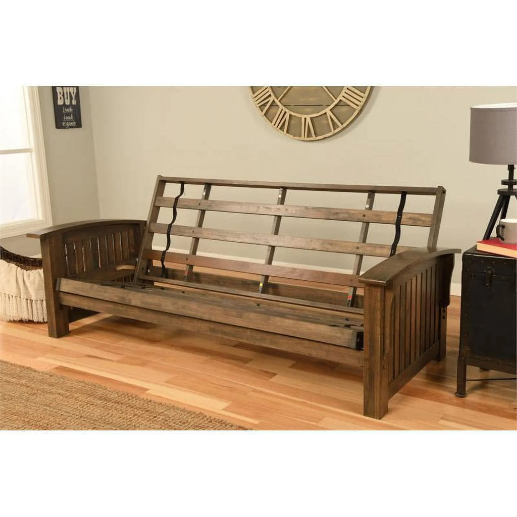 Queen-size Wood Futon with Suede Blue Mattress D721