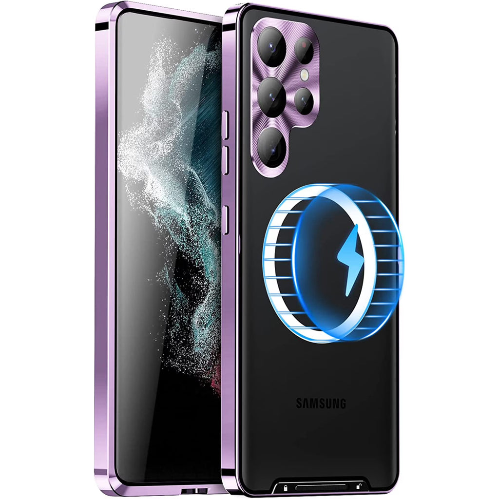Purple Magnetic Metal Bumper PC Case for Samsung Galaxy S23 Ultra F64117