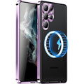 Purple Magnetic Metal Bumper PC Case for Samsung Galaxy S23 Ultra F64117