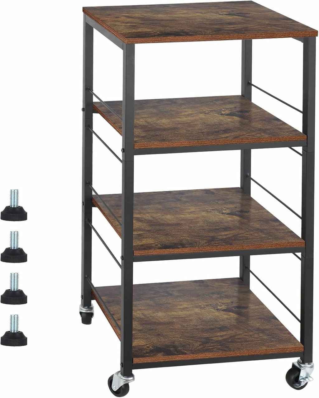 Rustic Brown 4-Tier Rolling Utility Cart with Storage Shelves V9066