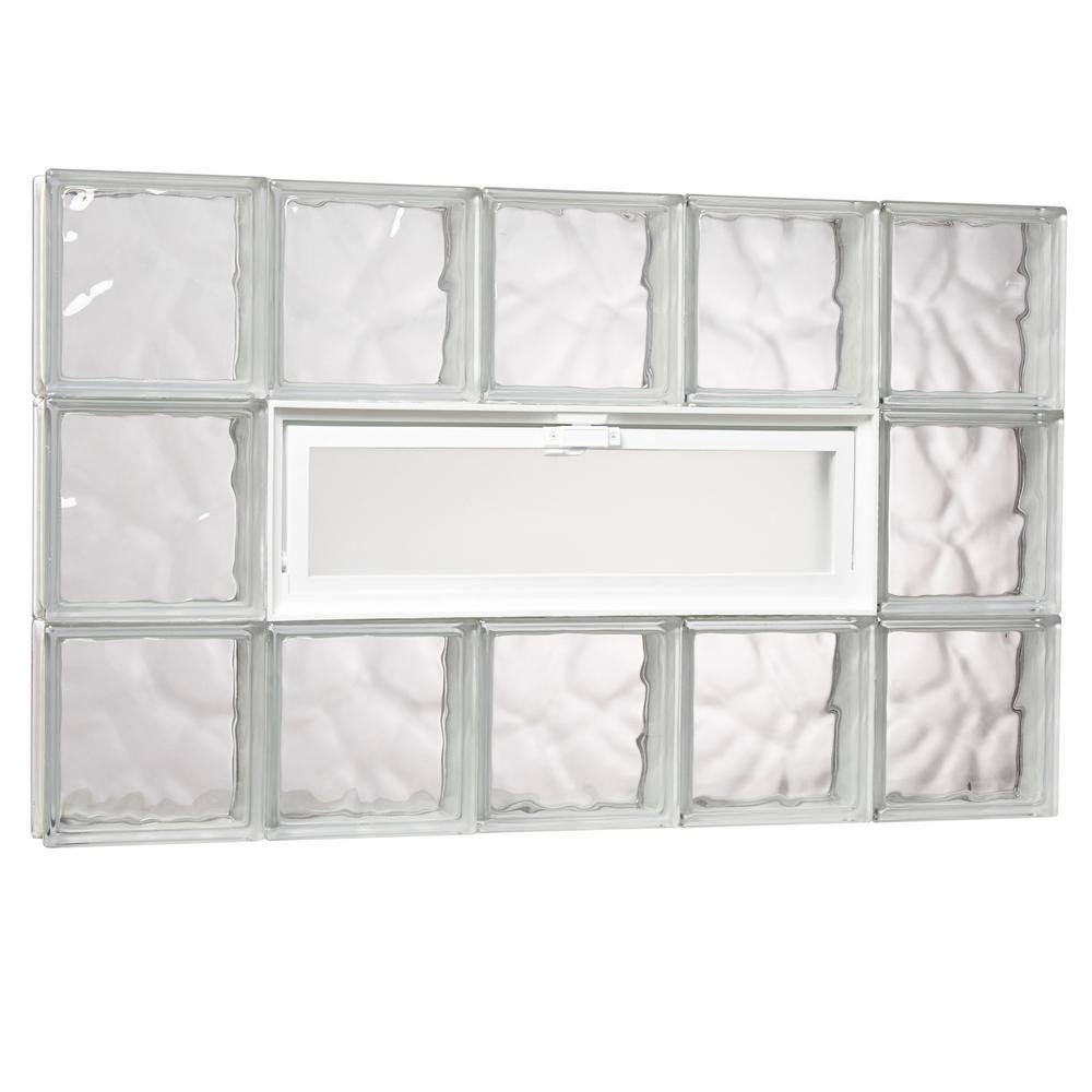 Wave Pattern Glass Block Masonry Window with Vent L18651