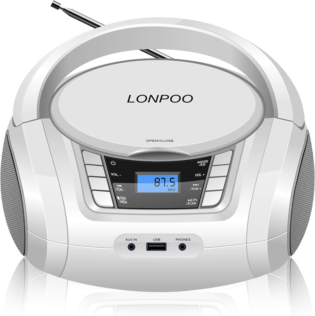 Portable Top-Loading CD MP3 Player Boombox with Bluetooth Stereo, FM Radio, Aux Line in, Headphone Jack, USB Port M909