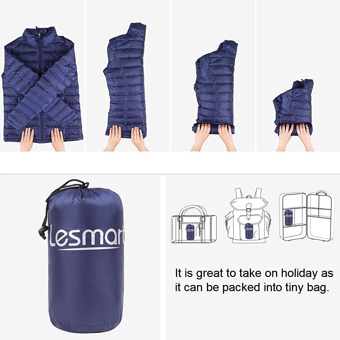 Packable Ultralight Quilted Down Puffer Coat L1317