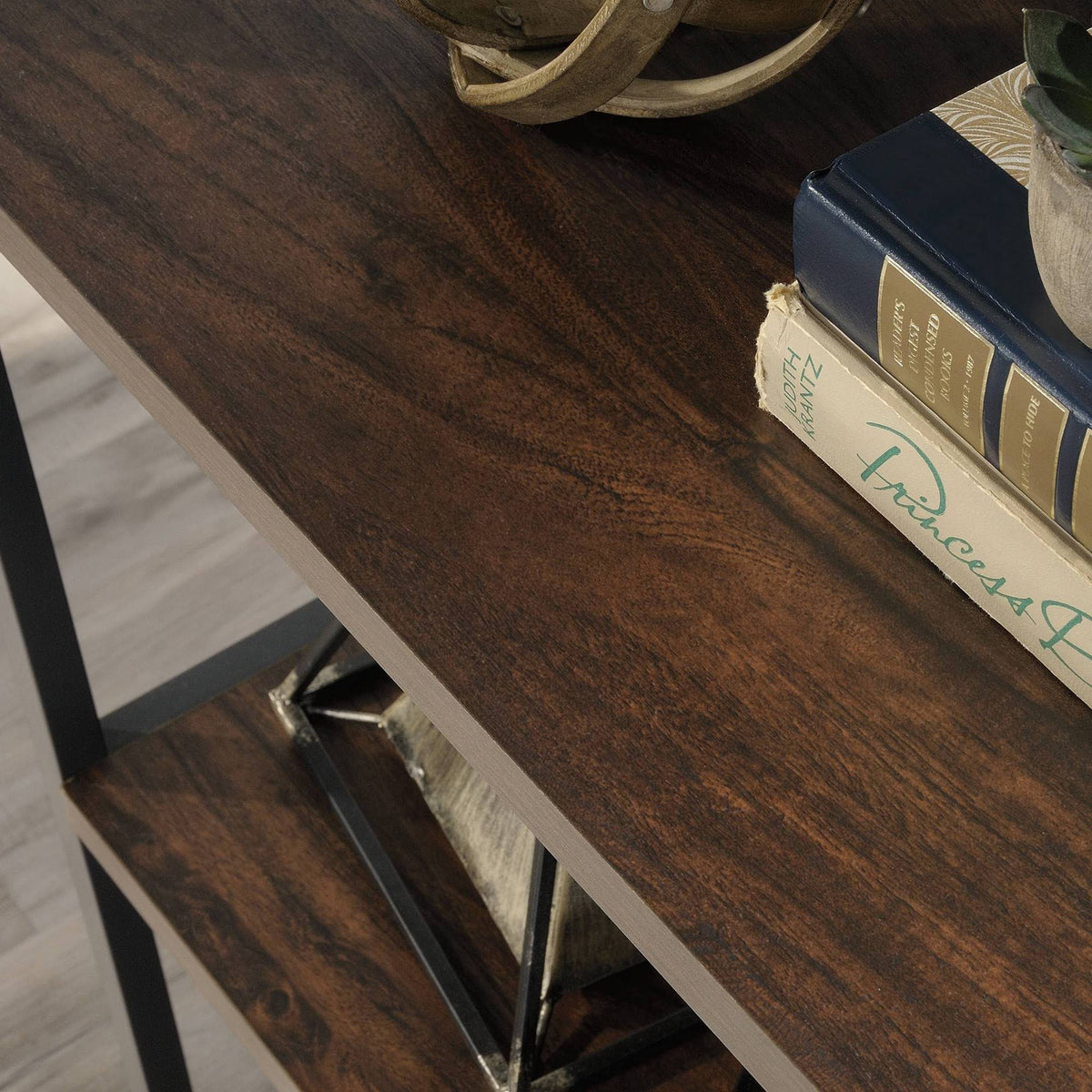 Tall Metal 4-Shelf Bookcase in Rich Walnut and Black B4020