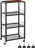 Rustic Brown 4-Tier Rolling Utility Cart with Storage Shelves V9066