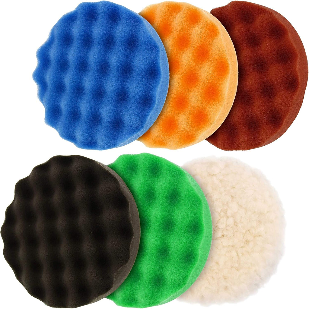 6 Pad Random Orbit Dual-Action Polisher with Waffle Foam & Wool Buffing Kit C23900
