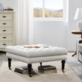 Gray Linen Ottoman with Caster Wheels T180016