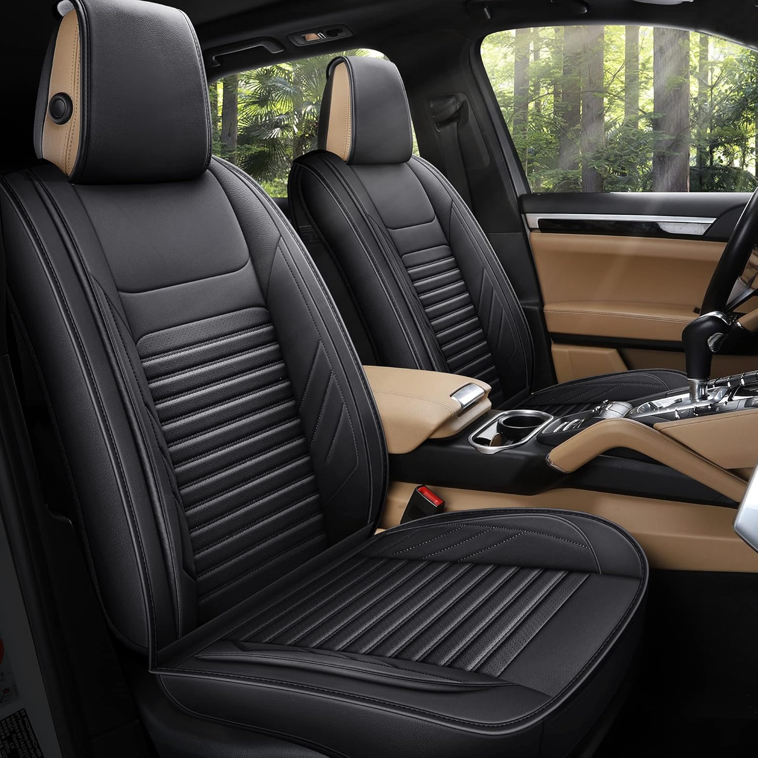 Brown Leatherette Car Seat Covers, Front Pair G92144